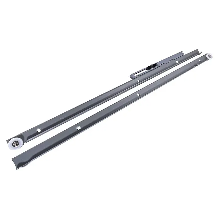 M.Pascual Guía para cajones - Longitud de instalación: 450 mm, Capacidad de carga: 30 kg, Extracción parcial - Dos guías de cajón de metal gris con rodillos blancos para un funcionamiento suave.