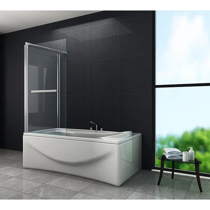Glasdeals Badewannenaufsatz Badewannenaufsatz UNIONO 70 + 80 x 140 cm 6 mm ESG Klarglas - B x H: 80 x 140 cm, 2 Stk., Chrom - Moderne weiße Badewanne mit Duschabtrennung aus Klarglas.