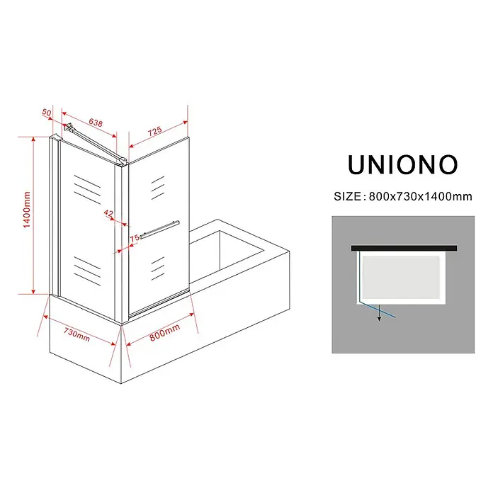 Glasdeals Badewannenaufsatz Badewannenaufsatz UNIONO 75 + 80 x 140 cm 6 mm ESG Klarglas - B x H: 80 x 140 cm, 2 Stk., Chrom - Klappbare Duschwand für Badewanne, 800x730x1400mm, mit Gelenkpaneelen.