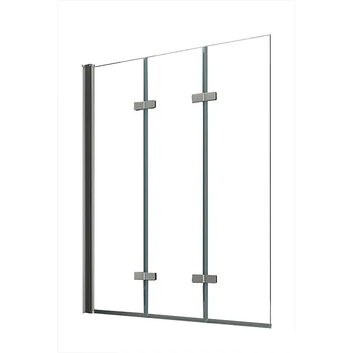 Glasdeals Badewannenaufsatz Badewannenaufsatz VALVE 130 x 140 cm 5 mm ESG Klarglas faltbar - B x H: 130 x 140 cm, 2 Stk., Chrom - Moderne Duschwand aus Klarglas mit eleganten grauen Metallbeschlägen und Haltestangen.