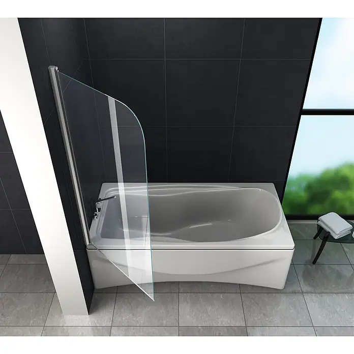 Glasdeals Badewannenaufsatz Badewannenaufsatz WELLNESS 80 x 140 cm 6 mm ESG Klarglas - B x H: 80 x 140 cm, 1 Stk., Chrom - Weiße Badewanne mit klarem, klappbarem Duschschirm aus Glas, für kombiniertes Baden und Duschen.