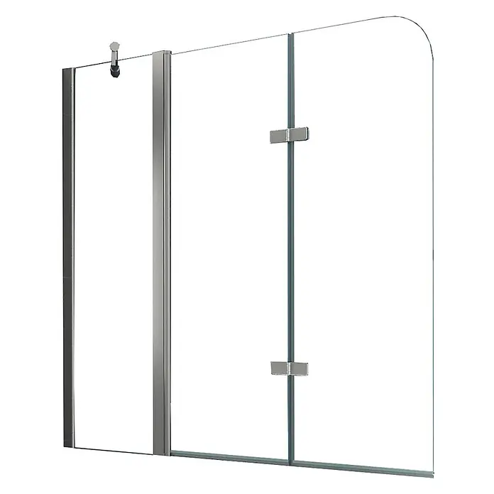Glasdeals Badewannenaufsatz Badewannenaufsatz TRIPLE 150 x 140 cm 6 mm ESG Klarglas faltbar - B x H: 150 x 140 cm, 3 Stk., Chrom - Klare Glasduschwand mit Chrom-Metallprofilen und Scharnieren, mit abgerundeter Ecke.