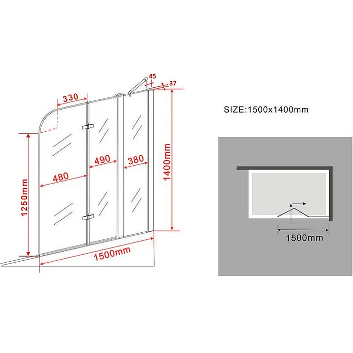 Glasdeals Badewannenaufsatz Badewannenaufsatz TRIPLE 150 x 140 cm 6 mm ESG Klarglas faltbar - B x H: 150 x 140 cm, 3 Stk., Chrom - Klarglas-Duschabtrennung mit mehreren Paneelen und Abmessungen für eine 1500x1400mm Duschfläche.