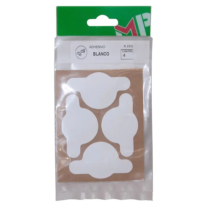 M.Pascual Tapón embellecedor - Blanco, 4 ud., Pegado - Cuatro tapas adhesivas blancas, circulares con dos pestañas laterales, para ocultar tornillos.
