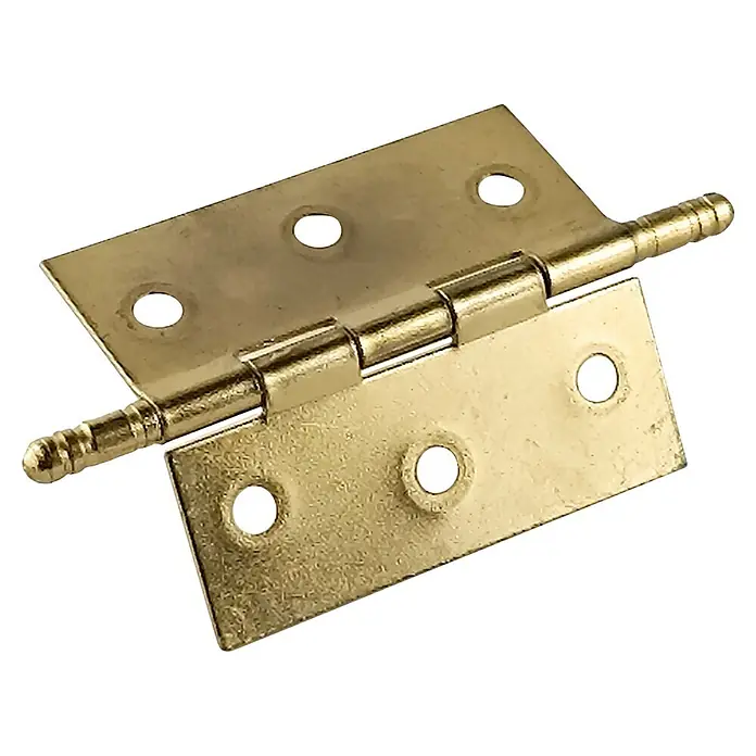 M.Pascual Bisagra de piano - L x An: 50 x 40 mm, Latón, 2 ud. - Bisagra metálica de color dorado con múltiples orificios para tornillos y un perno visible.