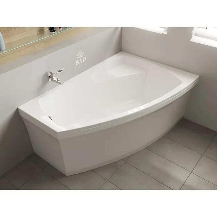 Bad Land Eckbadewanne FRIDA Acryl-Eckwanne 160 x 105 cm rechts Weiß - L x B: 160 x 105 cm, Sanitäracryl, Weiß - Weiße Eckbadewanne mit abgerundeter Front, in einem modernen Badezimmer installiert.