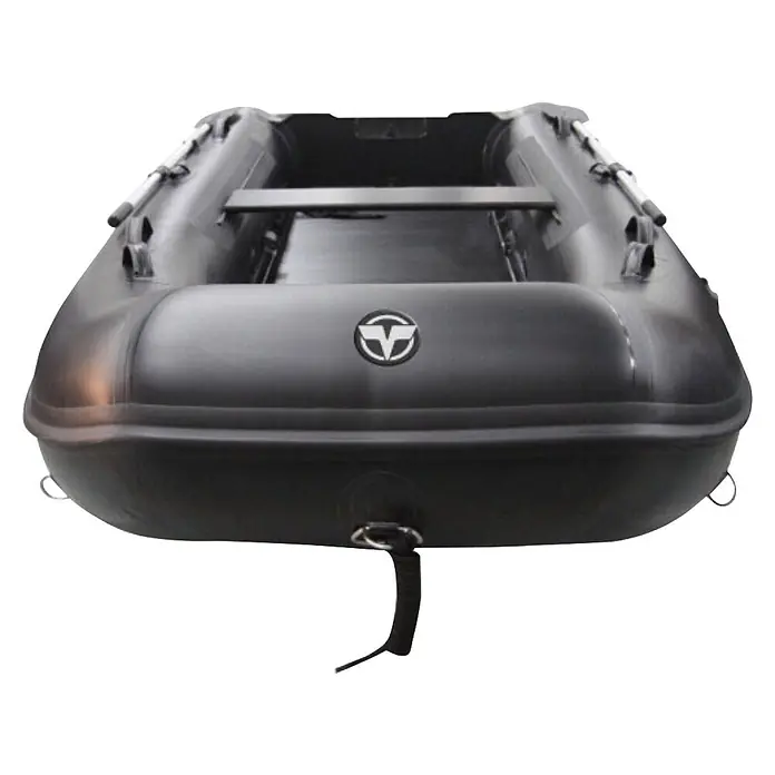 Tohatsu Schlauchboot Allroundmarin T320 - L x B: 325 x 169 cm, Geeignet für: Max. 4 Personen, Nutzlast: 750 kg - Dunkelgraues Schlauchboot, Vorderansicht, mit Rudern.