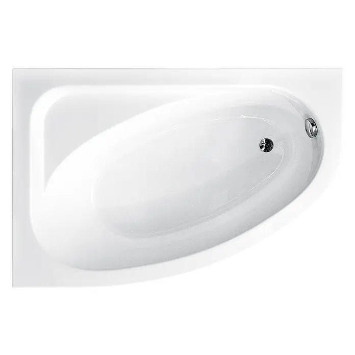 Bad Land Eckbadewanne CORNEA Acryl-Eckwanne 140 x 80 cm links Weiß - Sanitäracryl, Weiß - Weiße Eckbadewanne mit ovalem Becken, Chromablauf und Überlauf.