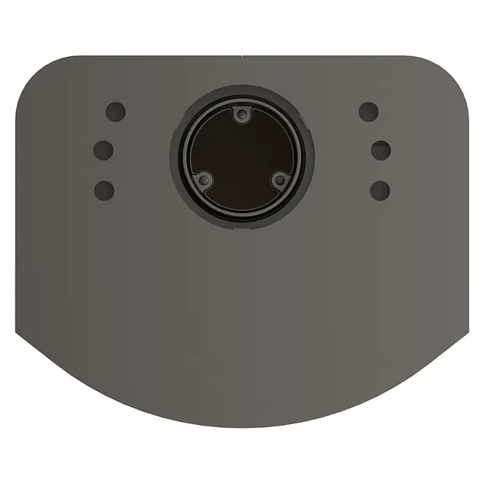 Kaminofen Prestige - 7 kW, Raumheizvermögen: 200 m³, Material Verkleidung: Stahl - Dunkelgraues Rechteckgerät mit abgerundeten Ecken, zentralem Rundstecker und zwei Dreierreihen kleiner Löcher.