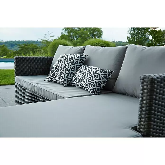 Sunfun Loungemöbel-Set Sandra - 3 -tlg., Polyrattan, Akazie, Aluminium, Hellgrau/Anthrazit - Detailaufnahme