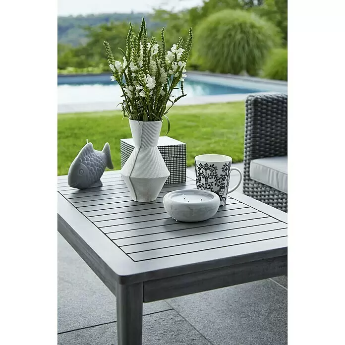 Sunfun Loungemöbel-Set Sandra - 3 -tlg., Polyrattan, Akazie, Aluminium, Hellgrau/Anthrazit - Stimmungsaufnahme