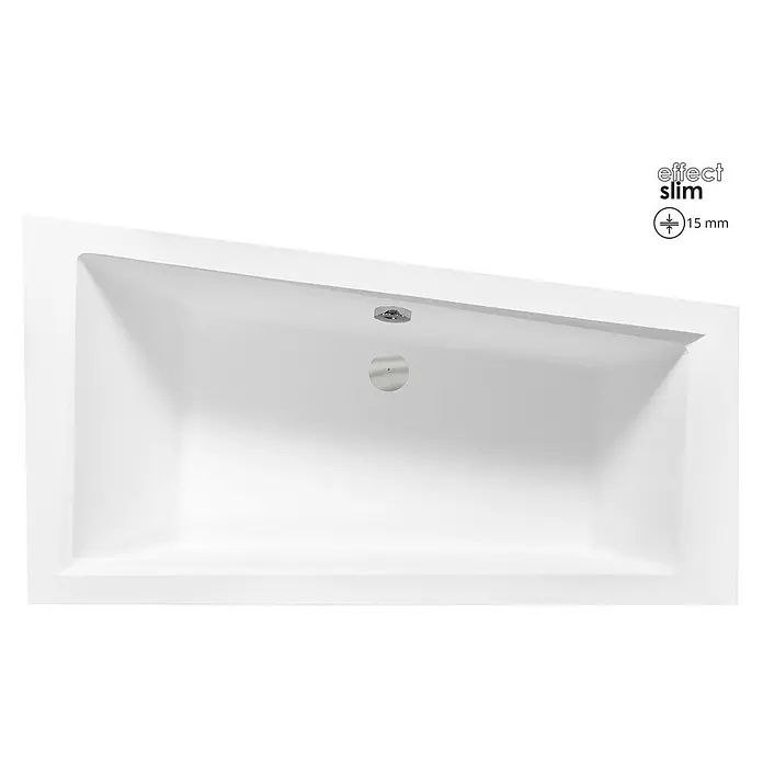 Bad Land Eckbadewanne INTIMA SLIM Acryl-Eckwanne 150 x 85 cm rechts Weiß - L x B: 150 x 85 cm, Sanitäracryl, Weiß - Moderne, mattweiße Badewanne mit schlankem 15mm Rand. Mit zwei eleganten Chromabläufen, Haupt- und Überlauf.