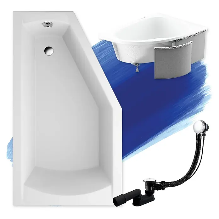 Bad Land Eckbadewanne - L x B: 150 x 90 cm, Sanitäracryl, Weiß - Weiße Eckbadewanne mit verchromter Ab- und Überlaufgarnitur.