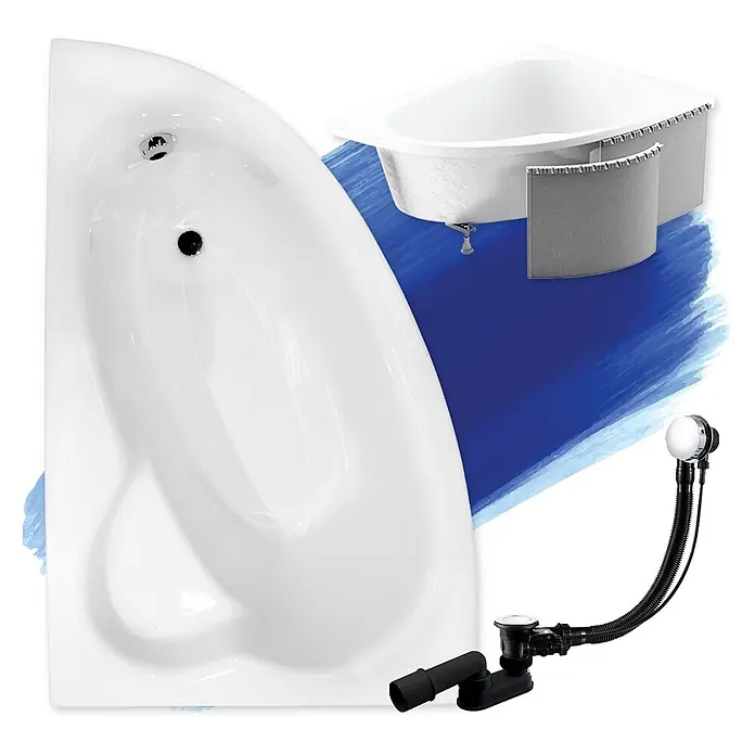 Bad Land Eckbadewanne - L x B: 150 x 100 cm, Sanitäracryl, Weiß - Weiße Eckbadewanne mit integrierter Sitzfläche und flexiblem Ab-/Überlaufset.