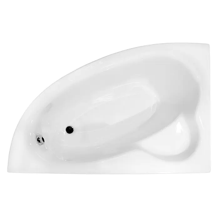 Bad Land Eckbadewanne NATALIA PREMIUM Acryl-Eckwanne 150 x 100 cm links Weiß - L x B: 150 x 100 cm, Sanitäracryl, Weiß - Weiße Eckbadewanne, Draufsicht, mit Abfluss und Überlauf.