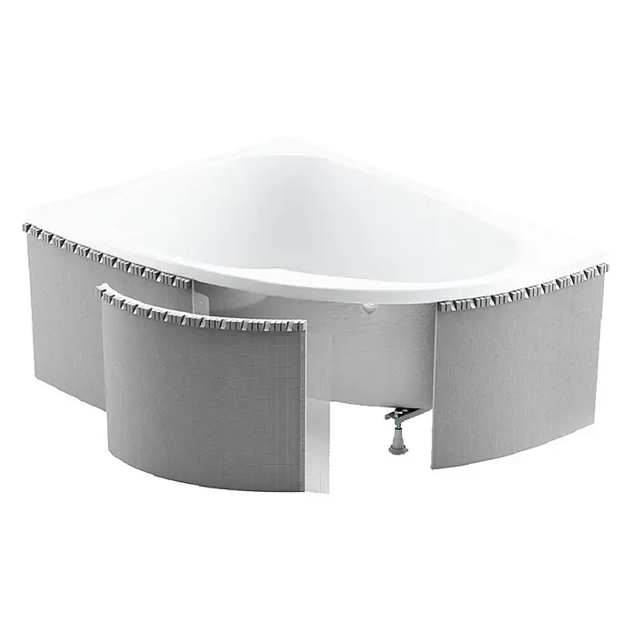 Bad Land Eckbadewanne STANDARD Acryl-Eckwanne 140 x 140 cm Weiß, inkl. Styroporverkleidung - Sanitäracryl, Weiß - Weißes Eckbadewannen-Flexpanel-System in Grau.