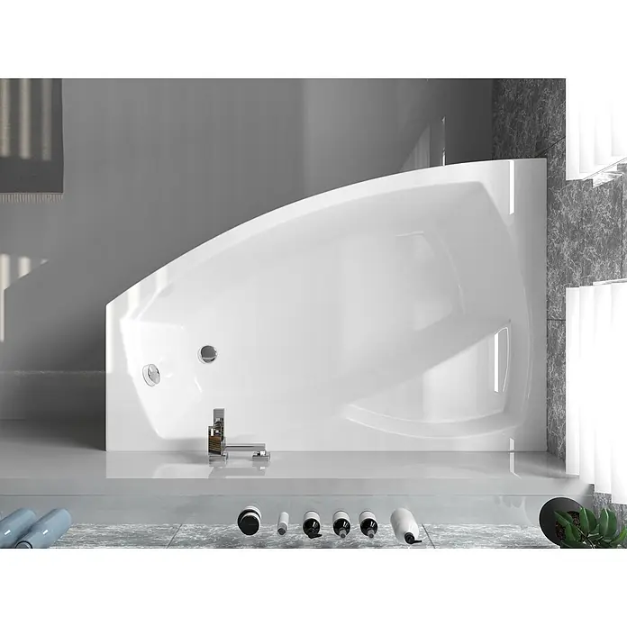 Bad Land Eckbadewanne - L x B: 140 x 90 cm, Sanitäracryl, Weiß - Weiße, moderne Badewanne mit integrierten Chromarmaturen.
