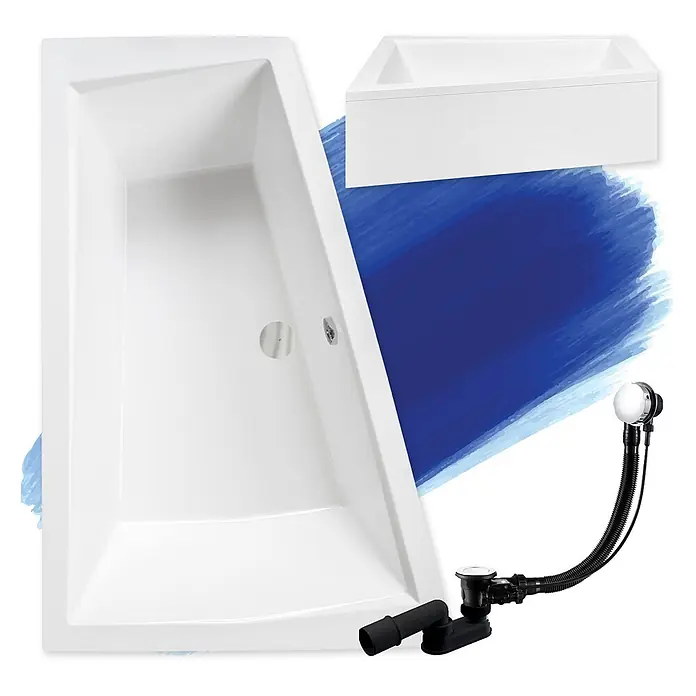 Bad Land Eckbadewanne - L x B: 180 x 125 cm, Sanitäracryl, Weiß - Weiße Badewanne mit integriertem Ablauf-/Überlaufgarnitur und passendem Rechteckbecken.