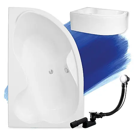 Bad Land  Eckbadewanne MEGA Acryl-Eckwanne 160 x 105 cm links Weiß, inkl. Acrylschürze