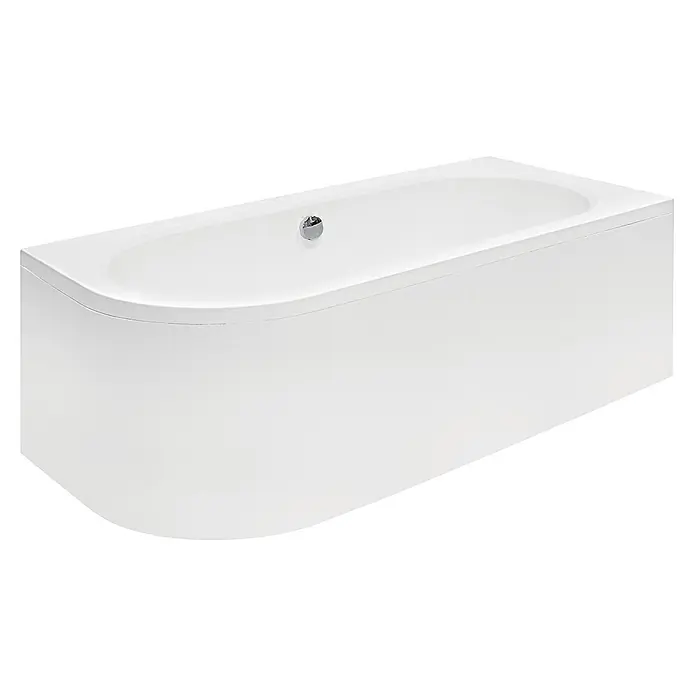 Bad Land Eckbadewanne AVITA Acryl-Eckwanne 170 x 75 cm rechts Weiß, inkl. Acrylschürze - Sanitäracryl, Weiß - Weiße, moderne Badewanne mit integrierter Verkleidung, gebogener linker Seite, glatter Oberfläche und Chrom-Überlauf/Ablauf.