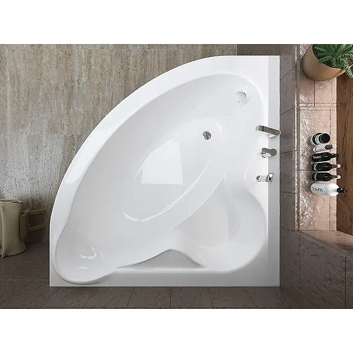 Bad Land Eckbadewanne STANDARD Acryl-Eckwanne 120 x 120 cm Weiß, inkl. Styroporverkleidung - Sanitäracryl, Weiß - Weiße ergonomische Eckbadewanne mit Chromarmaturen, für komfortables Baden in einem modernen Badezimmer.