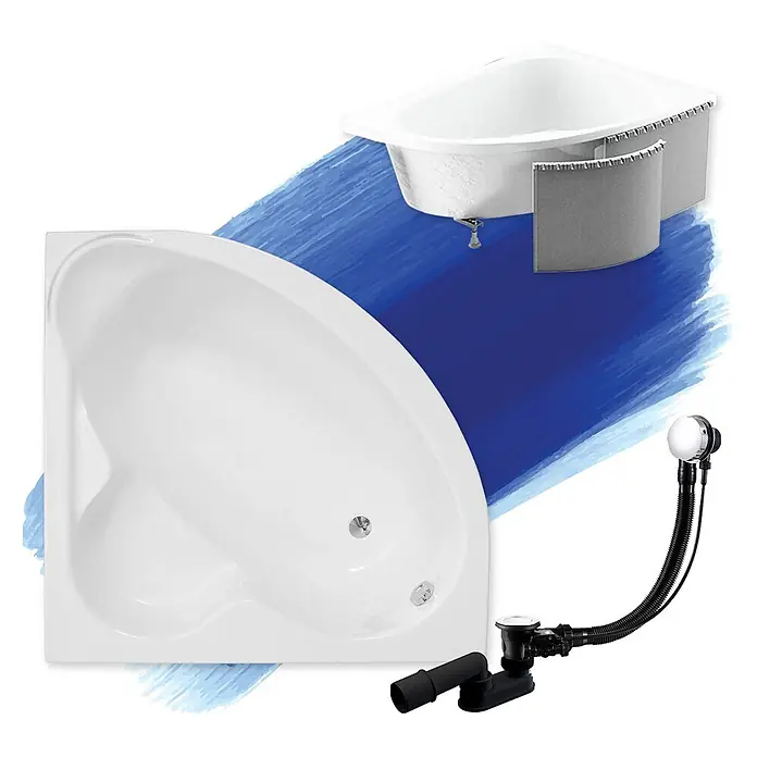 Bad Land Eckbadewanne STANDARD Acryl-Eckwanne 120 x 120 cm Weiß, inkl. Styroporverkleidung - Sanitäracryl, Weiß - Weiße Acryl-Eckbadewanne mit integriertem Sitz und verchromtem Ab- und Überlaufset.