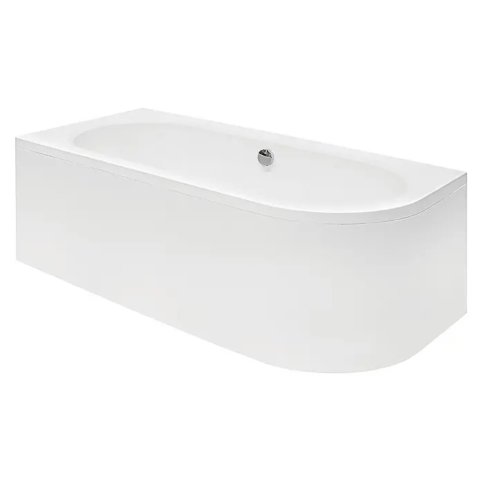 Bad Land Eckbadewanne AVITA Acryl-Eckwanne 180 x 80 cm links Weiß, inkl. Acrylschürze - Sanitäracryl, Weiß - Weiße Acryl-Badewanne mit gebogener Frontplatte und Chrom-Überlauf/Ablauf.