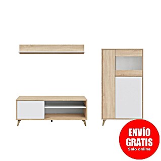 Conjunto mueble de salón Kikua Plus (Roble Canadian/Blanco Artik, 3 pzs.)