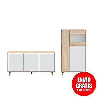 Conjunto mueble de salón Kikua Plus (Roble Canadian/Blanco Artik, 2 pzs.)