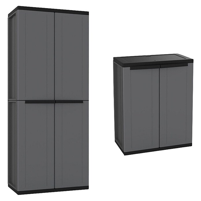 Terry J-Base Armario multiusos de plástico  (Escobero + bajo, Gris oscuro/Negro, 2 pzs.) | BAUHAUS
