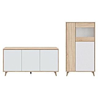 Conjunto mueble de salón Kikua Plus (Roble Canadian/Blanco Artik, 2 pzs.)
