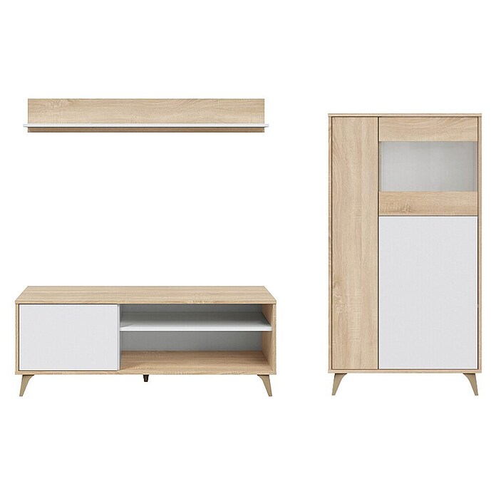 Conjunto mueble de salón Kikua Plus (Roble Canadian/Blanco Artik, 3 pzs.) | BAUHAUS