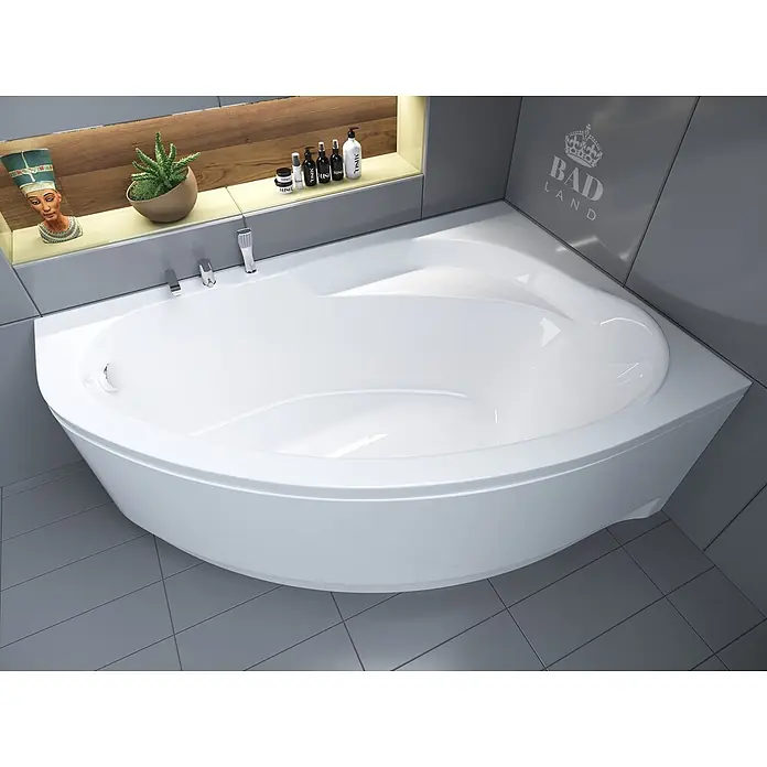 Bad Land Eckbadewanne MAREA Acryl-Eckwanne 150 x 100 cm rechts Weiß - Sanitäracryl, Weiß - Weiße Acryl-Eckbadewanne mit geschwungener Front, optimiert für Raumnutzung im modernen Bad.