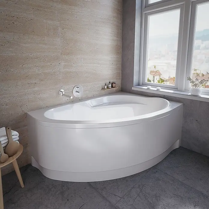 Bad Land Eckbadewanne MAREA Acryl-Eckwanne 150 x 100 cm rechts Weiß - Sanitäracryl, Weiß - Weiße Eckbadewanne für moderne Badezimmer, platzsparendes Design.