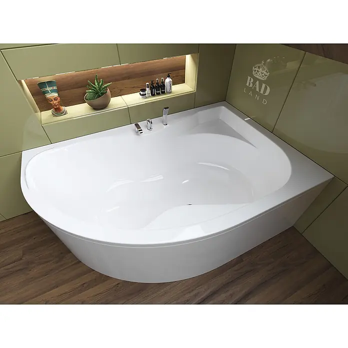 Bad Land Eckbadewanne DORA Acryl-Eckwanne 170 x 110 cm rechts Weiß - Sanitäracryl, Weiß - Weiße Eckbadewanne mit glänzenden Chromarmaturen, passend in eine Badezimmerecke.