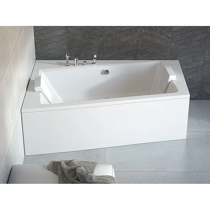 Bad Land Eckbadewanne INFINITY Acryl-Eckwanne 170 x 110 cm links Weiß, inkl. Acrylschürze - L x B: 170 x 110 cm, Sanitäracryl, Weiß - Weiße Einbau-Badewanne mit glänzenden Chromarmaturen, in modernem Badezimmerambiente.