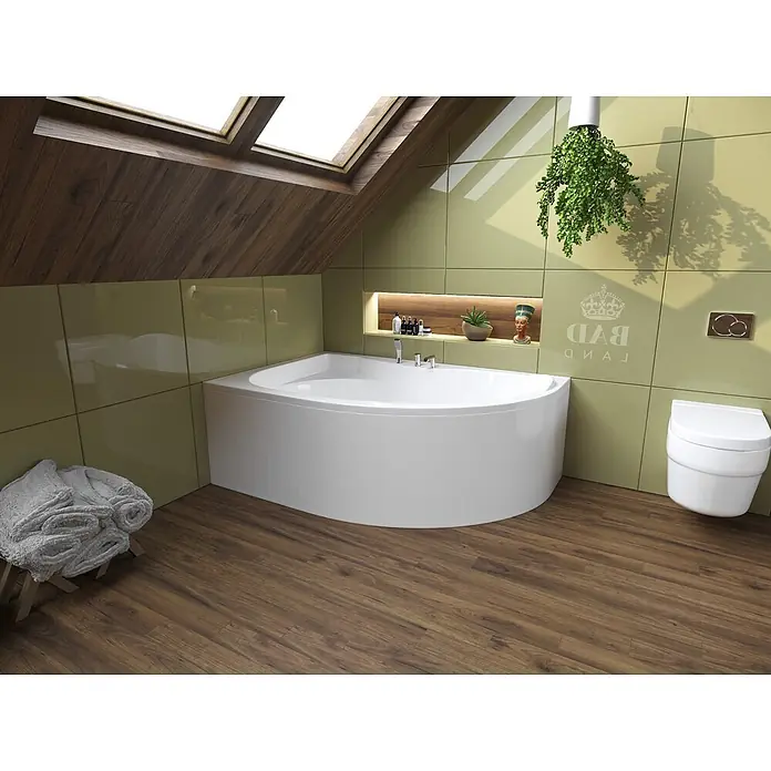 Bad Land Eckbadewanne DORA Acryl-Eckwanne 170 x 110 cm links Weiß - Sanitäracryl, Weiß - Weiße Eckbadewanne, ideal für kleine Bäder, in einem modernen Badezimmerambiente.