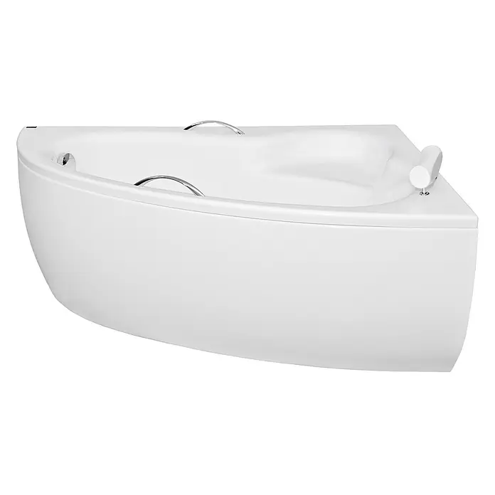 Bad Land Eckbadewanne NATALIA PREMIUM Acrylwanne 150 x 100 cm rechts Weiß m. Acrylschürze - Sanitäracryl, Weiß - Weiße Acryl-Eckbadewanne mit Chrom-Haltegriffen und integrierter Kopfstütze.