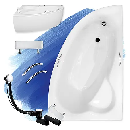 Bad Land  Eckbadewanne NATALIA PREMIUM Acrylwanne 150 x 100 cm rechts Weiß m. Acrylschürze