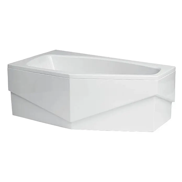 Bad Land Eckbadewanne - L x B: 140 x 80 cm, Sanitäracryl, Weiß - Weiße, glänzende asymmetrische Eckbadewanne mit moderner, abgewinkelter Frontverkleidung.
