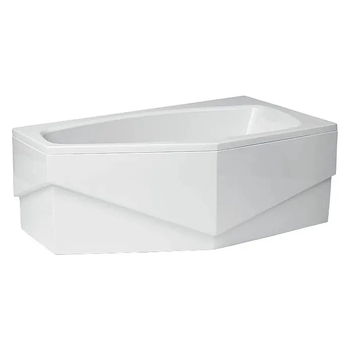 Bad Land Eckbadewanne - L x B: 140 x 80 cm, Sanitäracryl, Weiß - Weiße, moderne, asymmetrische Badewanne mit markantem geometrischem Platten-Design.