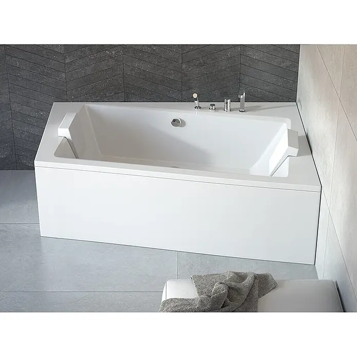 Bad Land Eckbadewanne INFINITY Acryl-Eckwanne 170 x 110 cm rechts Weiß, inkl. Acrylschürze - Sanitäracryl, Weiß - Weiße Eckbadewanne mit Chromarmaturen.