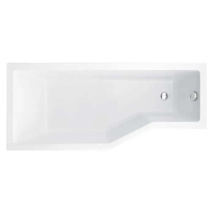 Bad Land Eckbadewanne INTEGRA Acryl-Eckwanne 170 x 75 cm links Weiß - Sanitäracryl, Weiß - Weiße L-förmige Badewanne mit sichtbarem Abfluss und Überlauf.