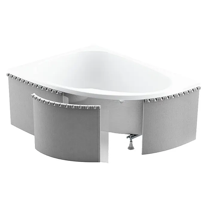 Bad Land Eckbadewanne MEGA Acryl-Eckwanne 160 x 105 cm links Weiß, inkl. Styroporverkleidung - Sanitäracryl, Weiß - Weiße Eckbadewanne mit teilweise geöffneter grauer, befliesbarer Frontverkleidung und verstellbaren Stützfüßen.