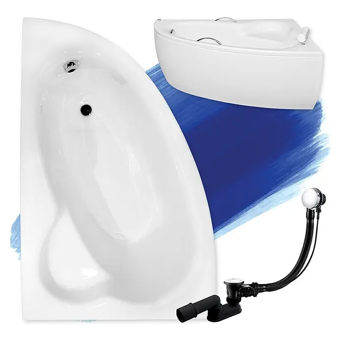 Bad Land Eckbadewanne - L x B: 150 x 100 cm, Sanitäracryl, Weiß - Weiße Eckbadewanne mit passendem Ab- und Überlaufsystem.