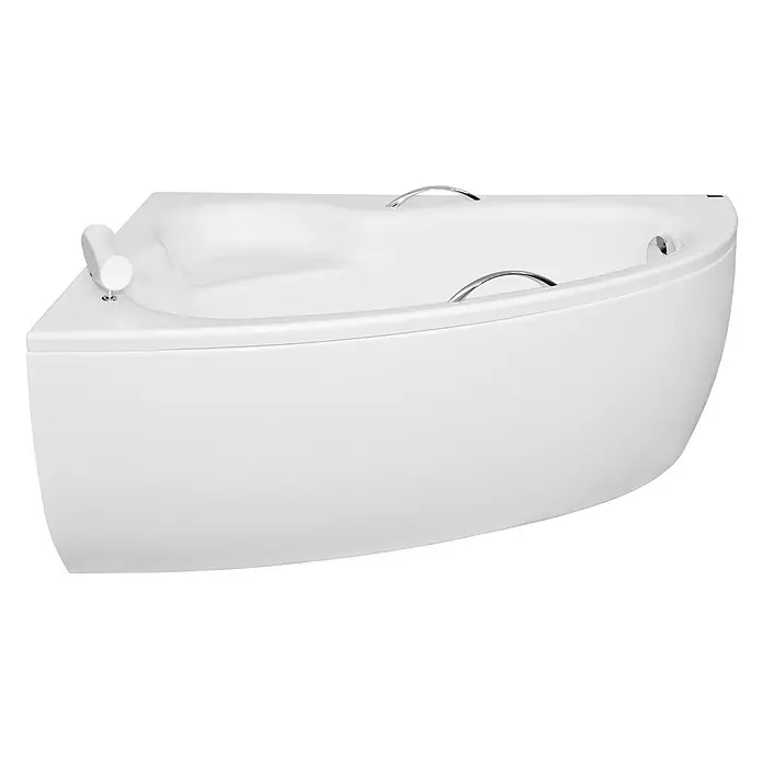 Bad Land Eckbadewanne NATALIA PREMIUM Acrylwanne 150 x 100 cm links Weiß m. Acrylschürze - L x B: 150 x 100 cm, Sanitäracryl, Weiß - Weiße Eck-Jacuzzi-Badewanne mit Chromgriffen und integrierter Kopfstütze.