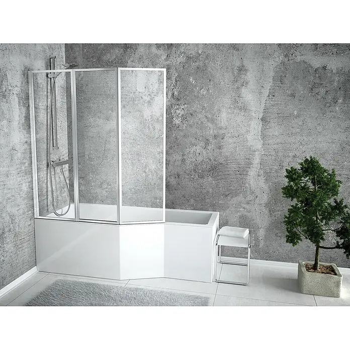 Bad Land Eckbadewanne INTEGRA Acrylwanne 170 x 75 cm links Weiß m. Styroporverkl., Wannenaufsatz - L x B: 170 x 75 cm, Sanitäracryl, Weiß - Weiße Badewanne mit faltbarer Duschwand aus Klarglas für kombiniertes Duschen und Baden.