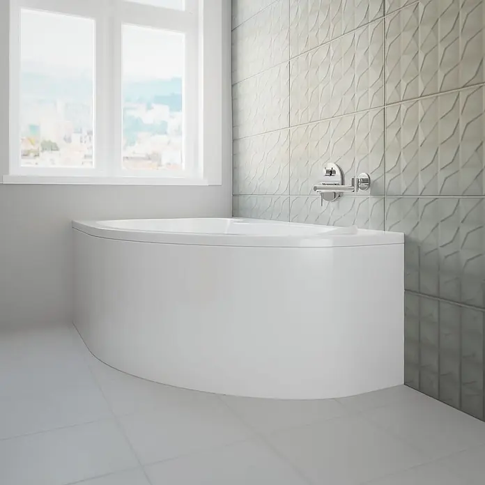 Bad Land Eckbadewanne MEGA Acryl-Eckwanne 160 x 105 cm links Weiß, inkl. Acrylschürze - Sanitäracryl, Weiß - Weißer, D-förmiger Badewanne, platzsparend im modernen Badezimmer.