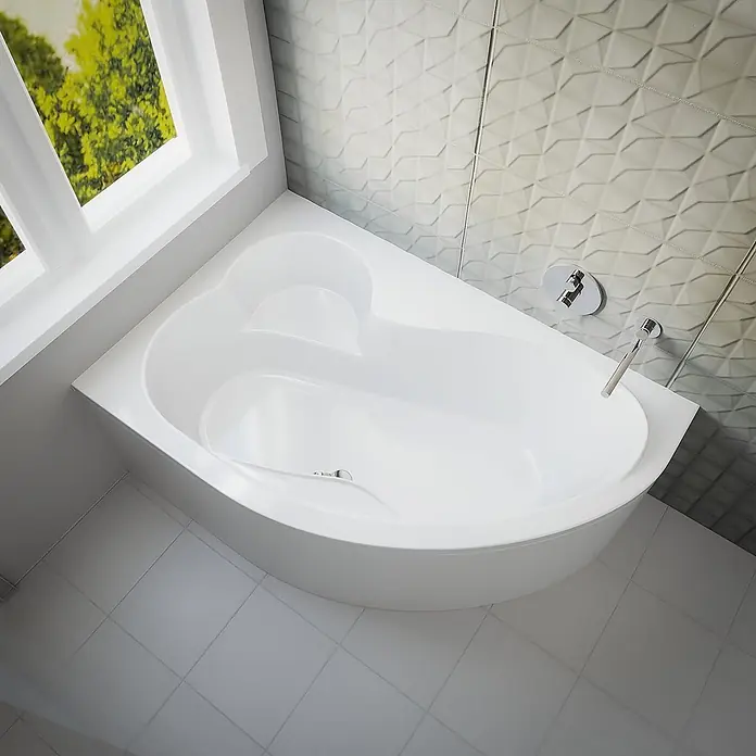Bad Land Eckbadewanne MEGA Acryl-Eckwanne 160 x 105 cm links Weiß, inkl. Acrylschürze - Sanitäracryl, Weiß - Eine weiße Eckbadewanne mit ergonomisch geformtem Innenraum.