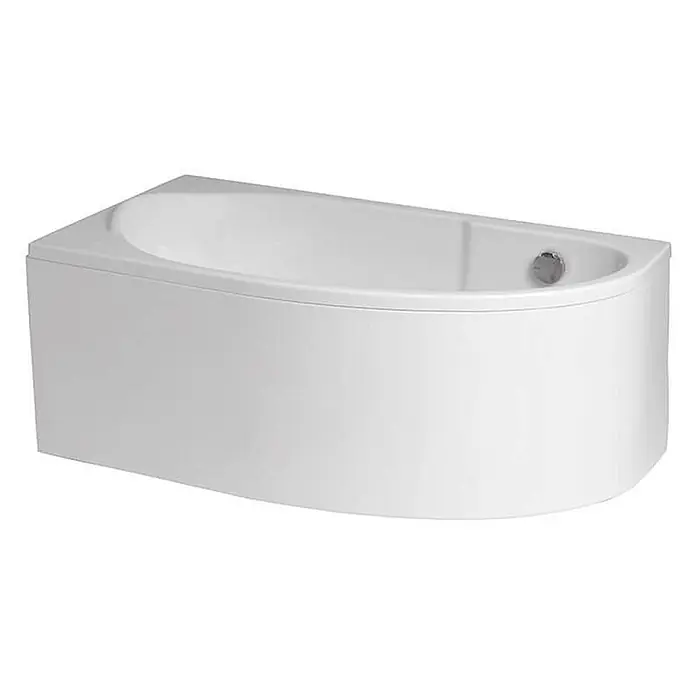 Bad Land Eckbadewanne - L x B: 140 x 70 cm, Sanitäracryl, Weiß - Weiße Eckbadewanne mit geschwungener Front und silbernem Überlauf.